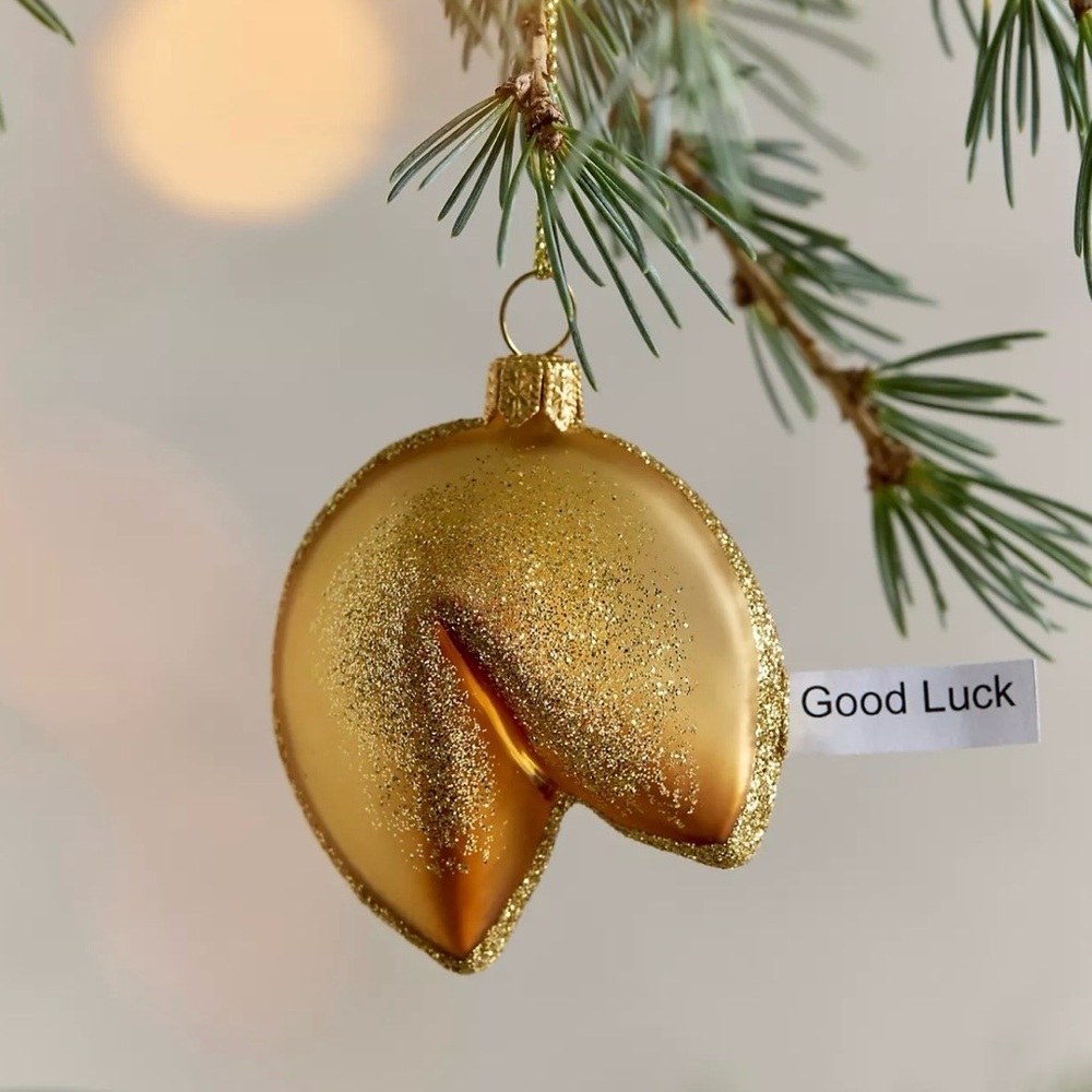 Anthropologie x Terrain Mouth Blown Glass Fortune Cookie Christmas Ornament New